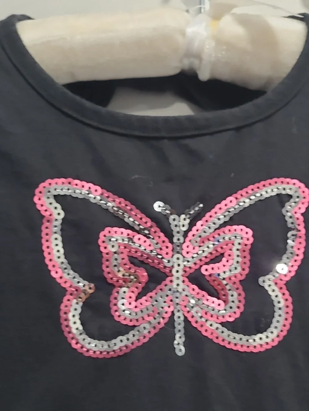 Girls Black Tank Dress with Pink Sequin Butterfly Sz 6
